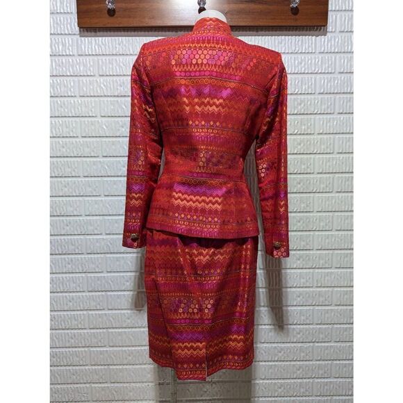 George Simonton Women's Hot Pink Orange Geometric Pattern Rhinestone Buttons Ski - Picture 4 of 13